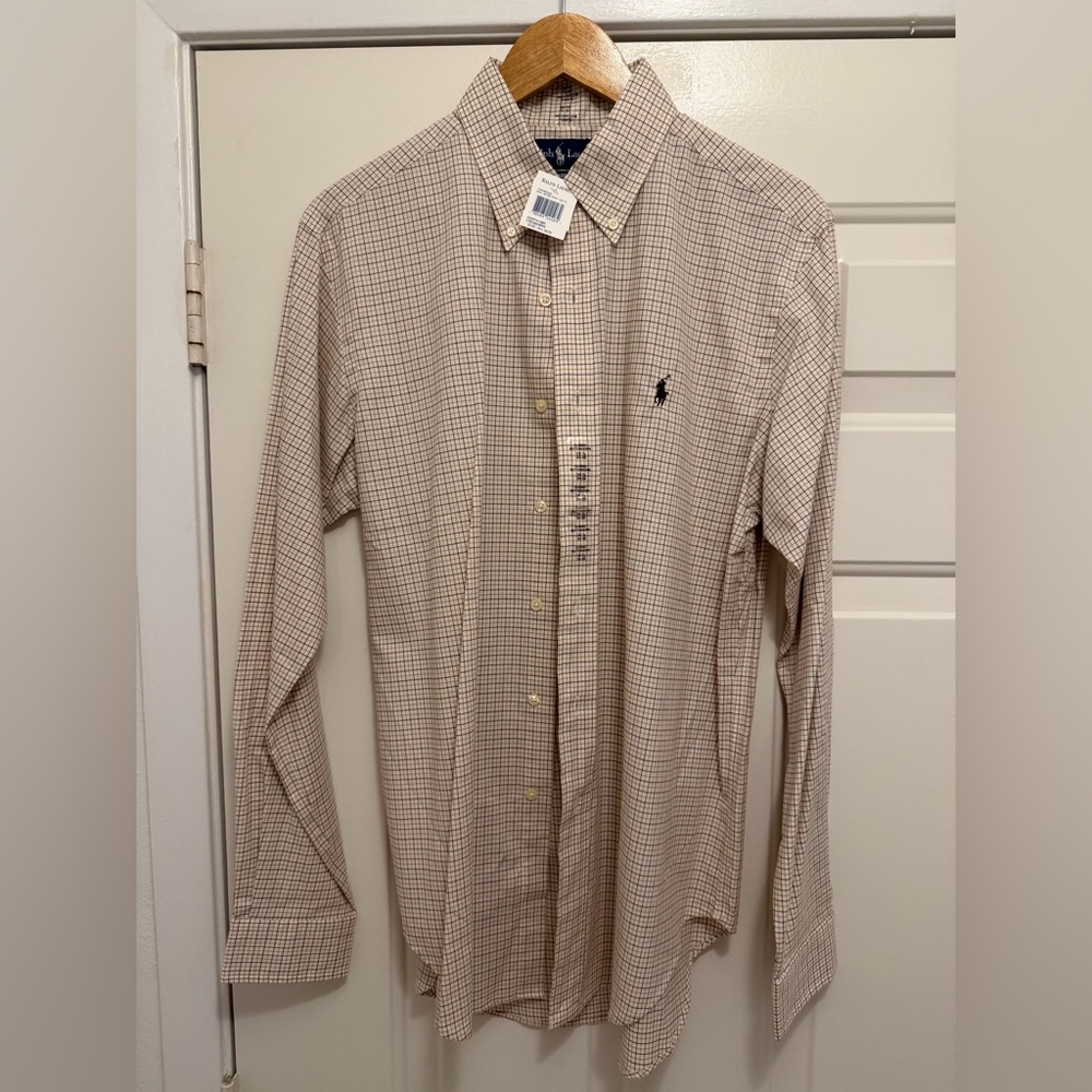 Ralph Lauren Tan Checkered Button Down Shirt Size 15&1/2 34/35